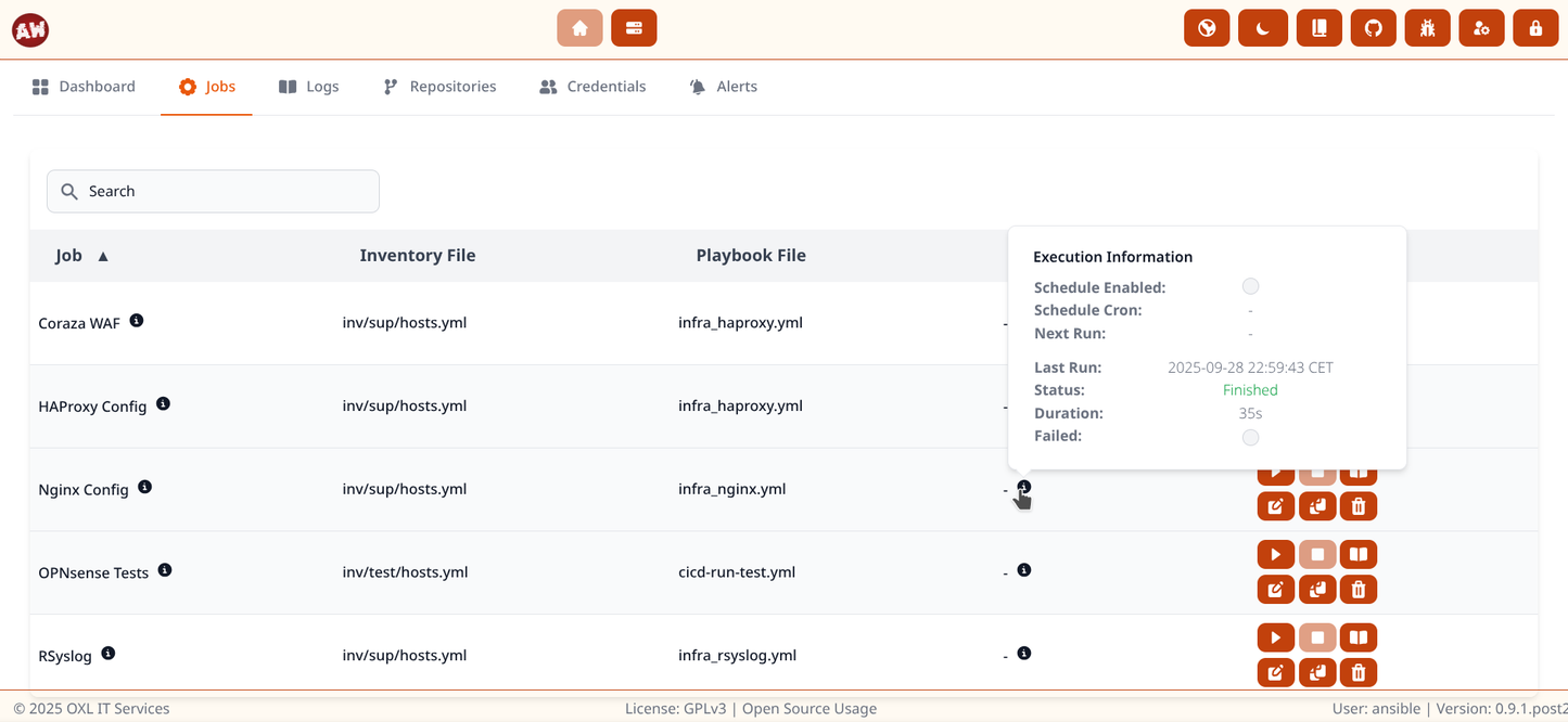 Open Source Supportlizenz: OXL Ansible WebUI