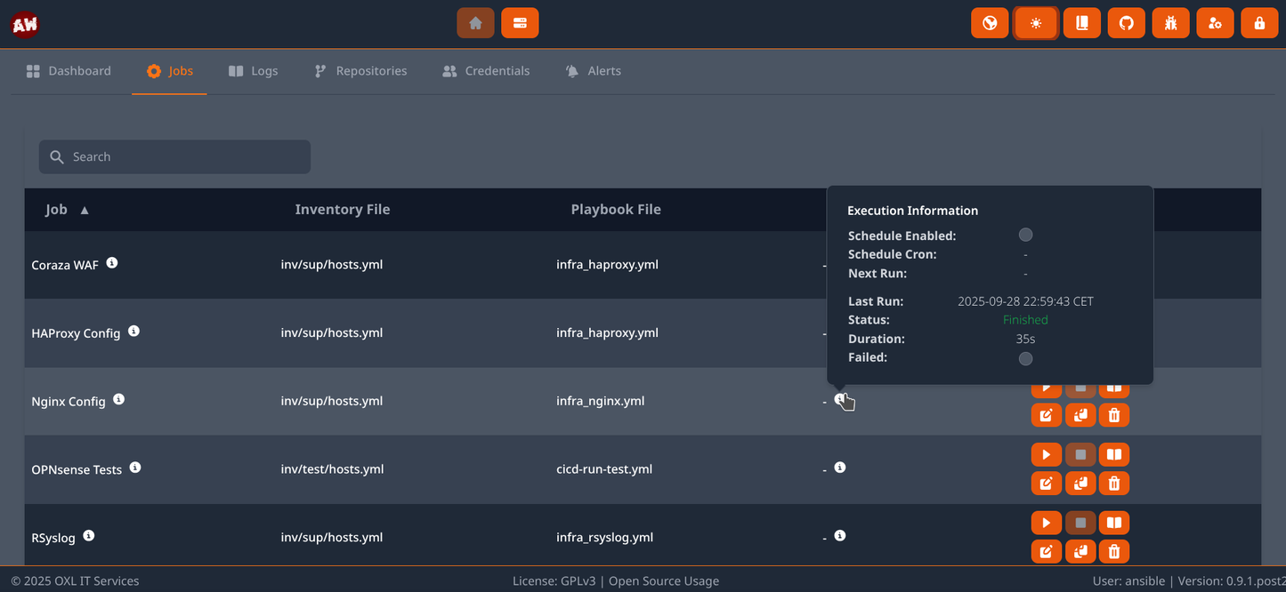 Open Source Supportlizenz: OXL Ansible WebUI