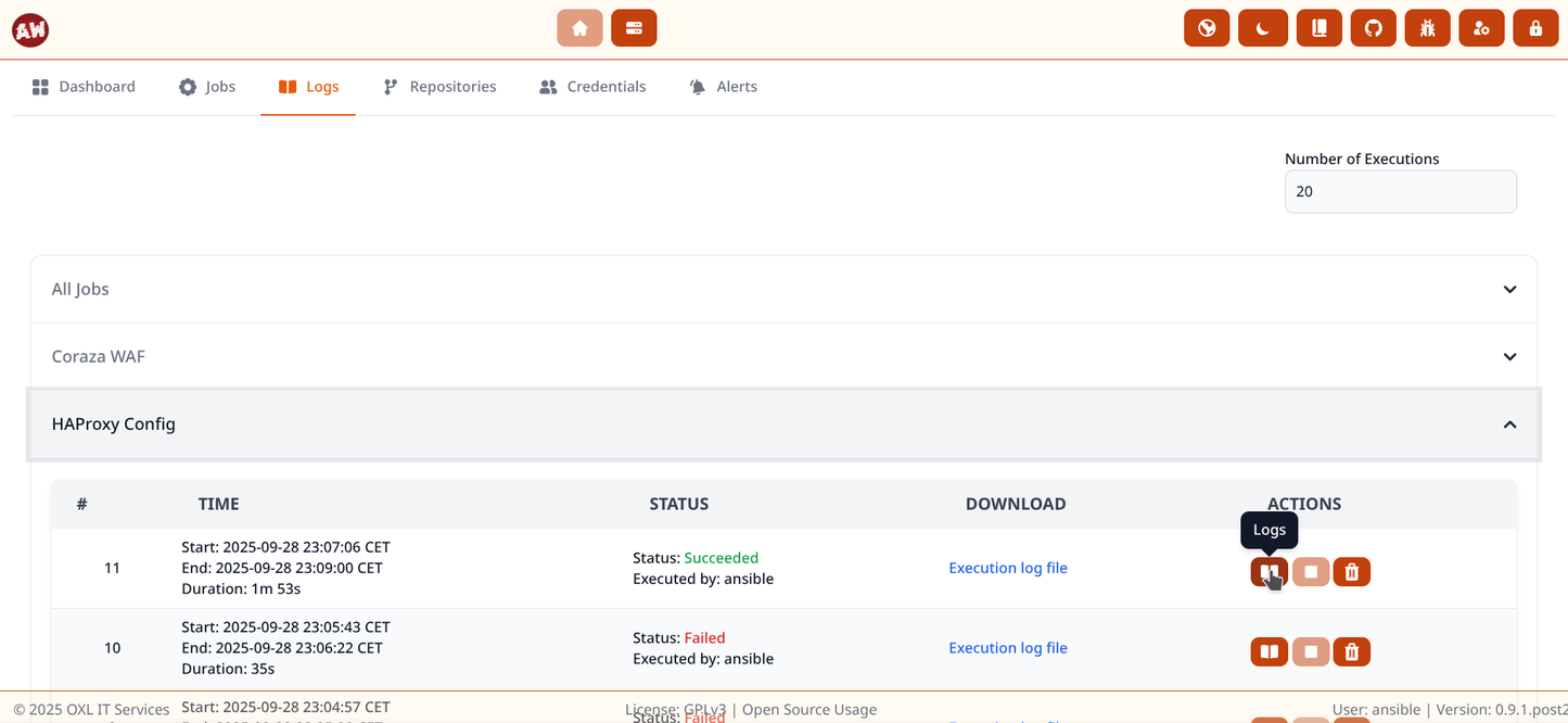 Open Source Supportlizenz: OXL Ansible WebUI