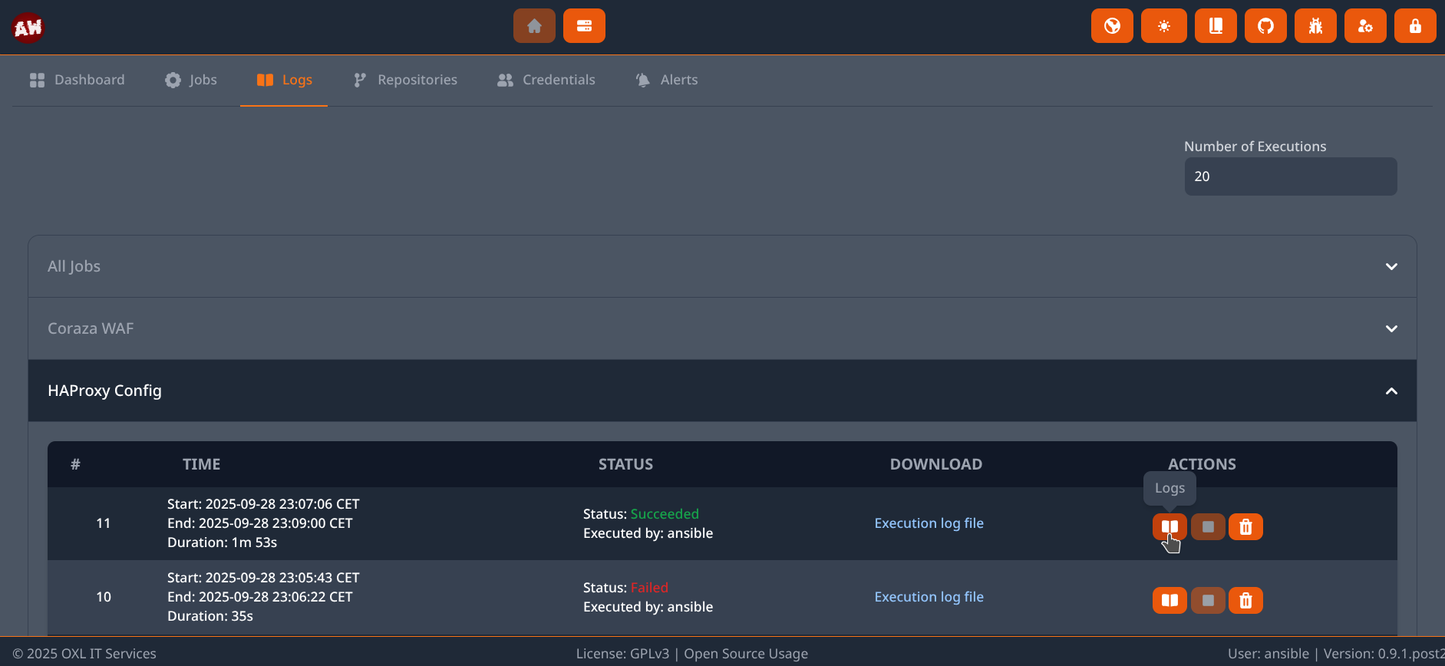Open Source Supportlizenz: OXL Ansible WebUI